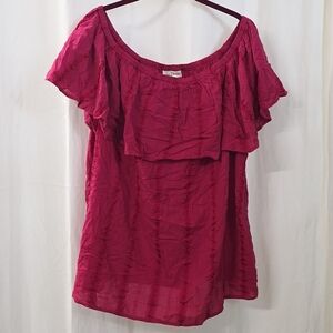 Style Co 3X Off Shoulder Fuschia Pink Gauze Boho Ruffle Layered Top Blouse